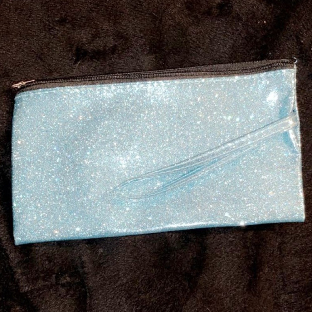 Light sparkly blue pencil bag.